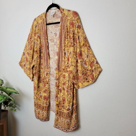 ROSE Gold Floral Open Front Kimono Top Fall Boho - Picture 3 of 9